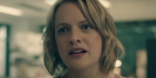 Elisabeth Moss looking shocked during a picture from the Season 1 trailer of Handmaid's Tale.