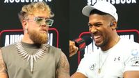 Jake Paul and Anthony Joshua at their pre-fight press conference. 