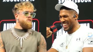Jake Paul and Anthony Joshua at their pre-fight press conference.