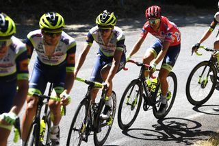 EL BARRACO SPAIN AUGUST 29 Odd Christian Eiking of Norway and Team Intermarch Wanty Gobert Matriaux red leader jersey competes during the 76th Tour of Spain 2021 Stage 15 a 1975km km stage from Navalmoral de la Mata to El Barraco lavuelta LaVuelta21 on August 29 2021 in El Barraco Spain Photo by Tim de WaeleGetty Images