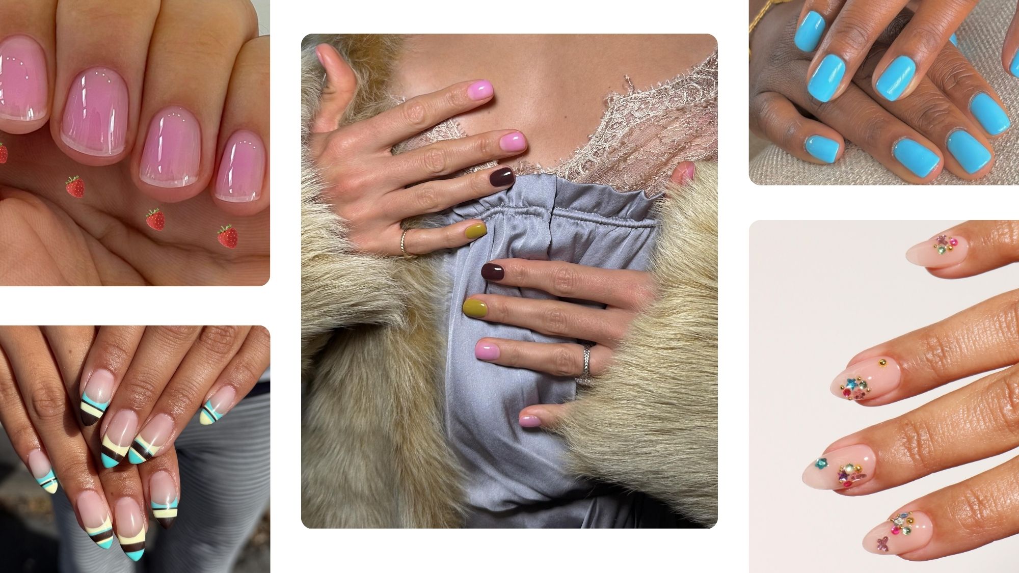 A collage of back-to-school nail ideas.