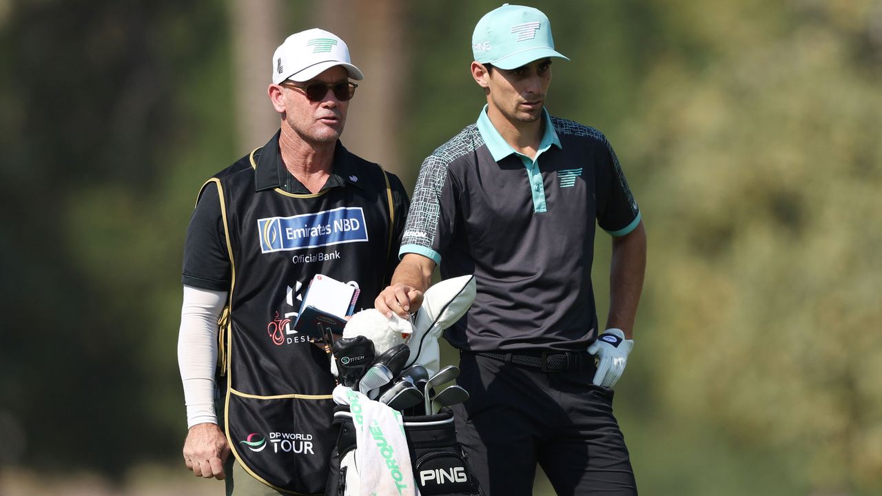 Who is Joaquin Niemann&#039;s Caddie? Joaquin Niemann standing with caddie Gary Matthews