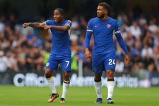 West Ham vs Chelsea live stream Raheem Sterling of Chelsea argues with Reece James during the Premier League match between Chelsea FC and Liverpool FC at Stamford Bridge on August 13, 2023 in London, England. (Photo by James Gill - Danehouse/Getty Images)