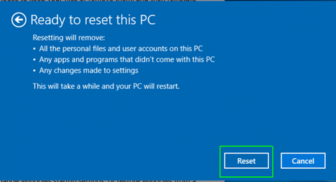 reset pc in windows 10