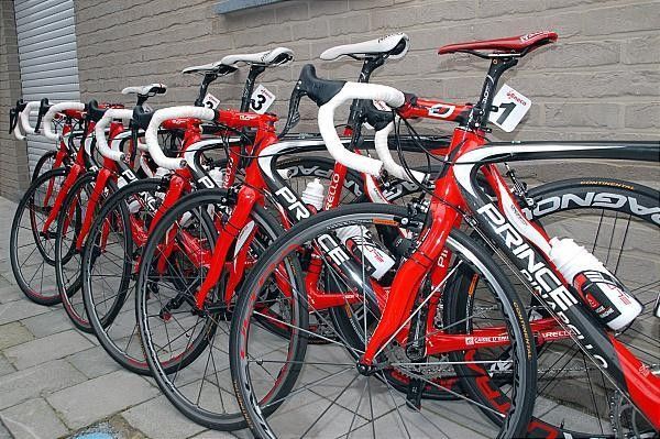 The Caisse d'Epargne team bikes await the day's action.