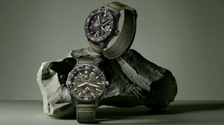 The Ulysse Nardin OPS and the Ulysse Nardin Diver X Skeleton OPS on a rock