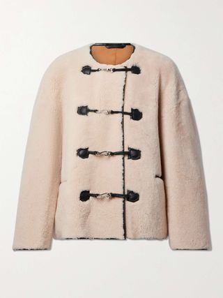 Shearling jacket with leather trim