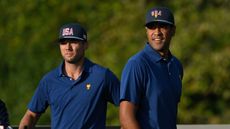 Sam Burns and Tony Finau in a practice round before the 2024 Presidents Cup