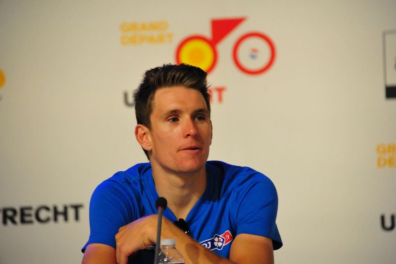 Arnaud D&eacute;mare answering questions from the press