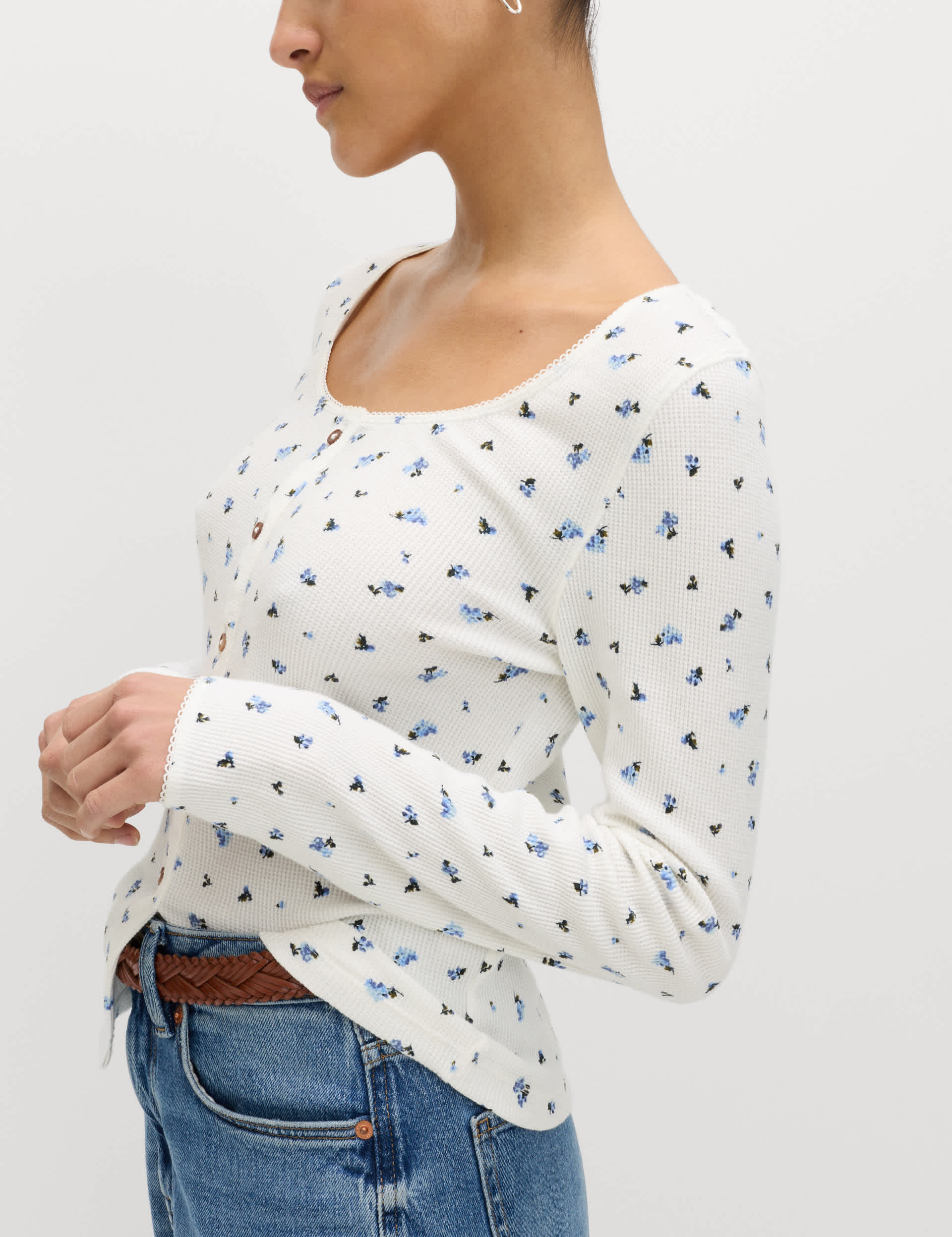 Pure Cotton Waffle Scoop Neck Top