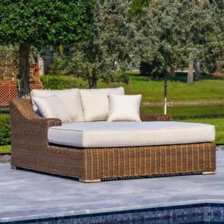 Milo 79 X 59 Inch Outdoor Wicker Aluminum Frame Extra Large Double Sun Lounger in Brown