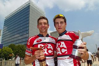 Australian pair Darren Lapthorne (left) and Adam Phelan both of Drapac Cycling finished third and second respectively on the opening stage.