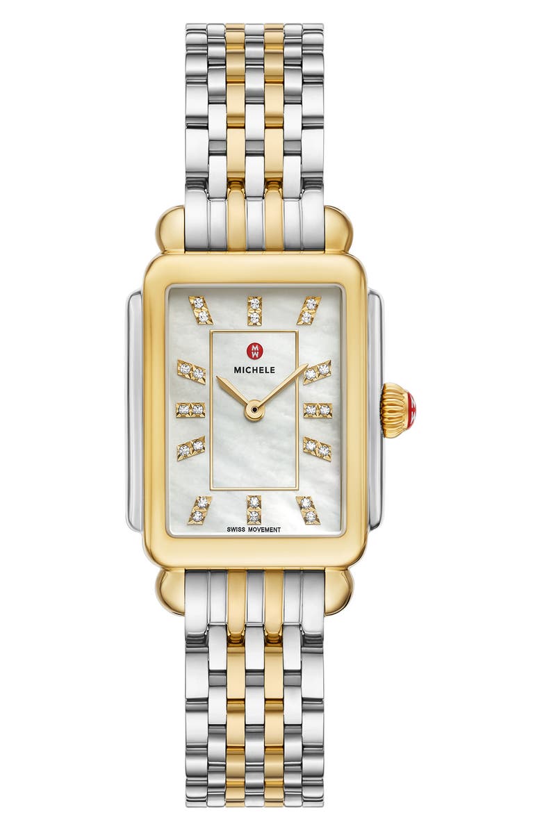Deco Courbe Diamond & 18k Gold Plate Bracelet Watch, 26mm X 32mm