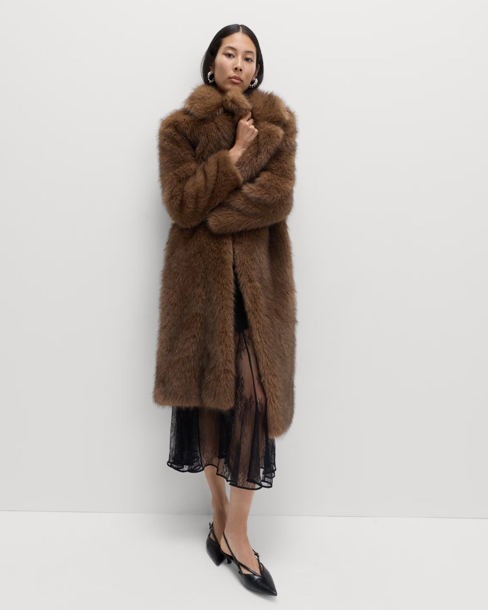 M&amp;amp;S Faux Fur Single Breasted Longline Coat