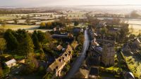 Aerial view, Bourton on the Hill, Cotswold Hills, Cotswolds, UK