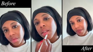 women with dark skin tone testing lip liner