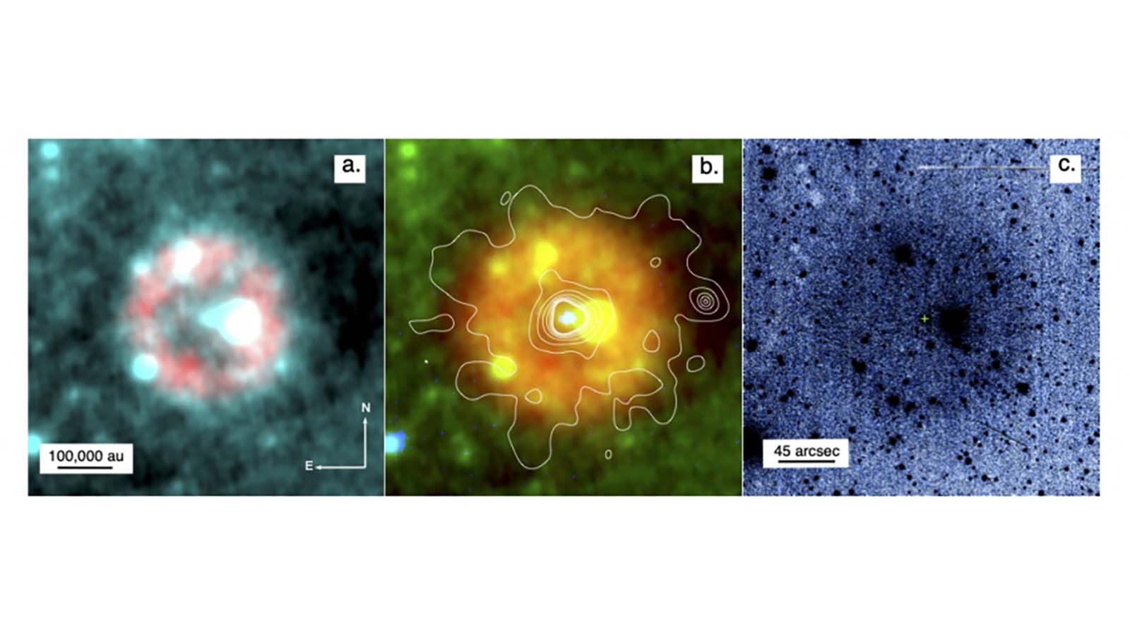 False color images showing Parker's Star and its surrounding nebula, Pa 30