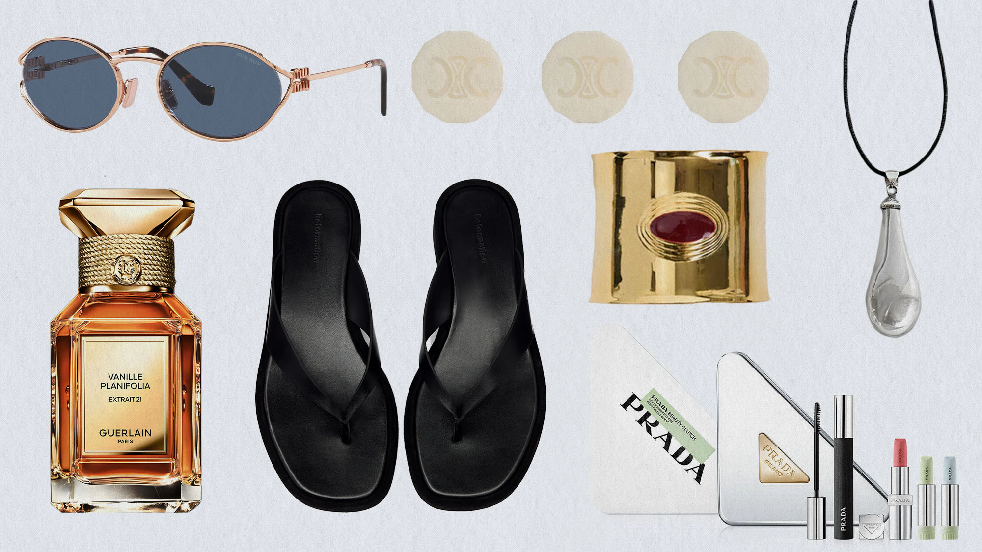 Collage of beauty and fashion items on editor Jamie Schneider's birthday wish list.