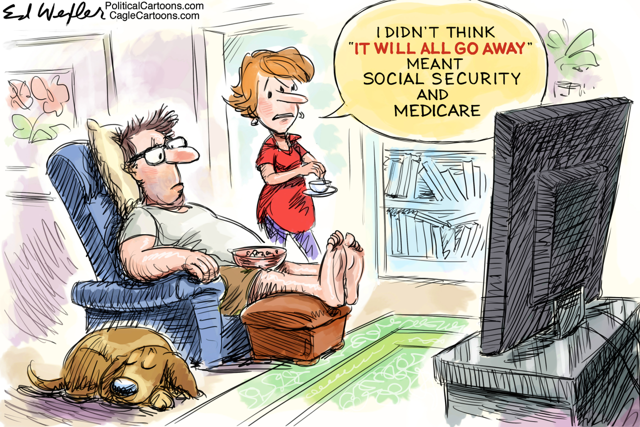 Political Cartoon U.S. Coronavirus COVID-19 Go Away Social Security Medicare