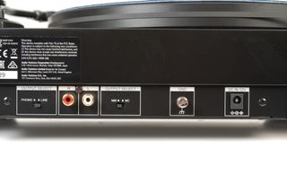 Close-up of the Audio-Technica AT-LP7's rear panel, showing connections