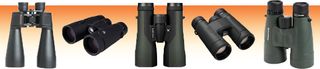 binoculars against an orange background