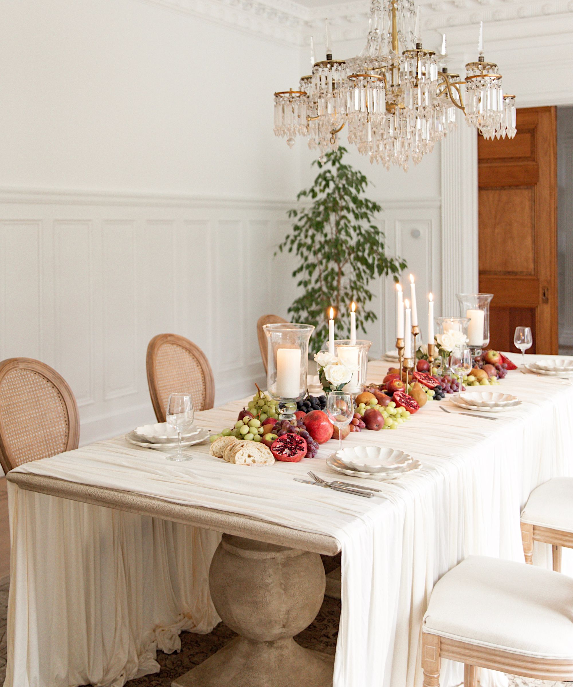 Long table with food used as a centerpiece