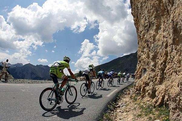 A group of riders on the col d'Izoard