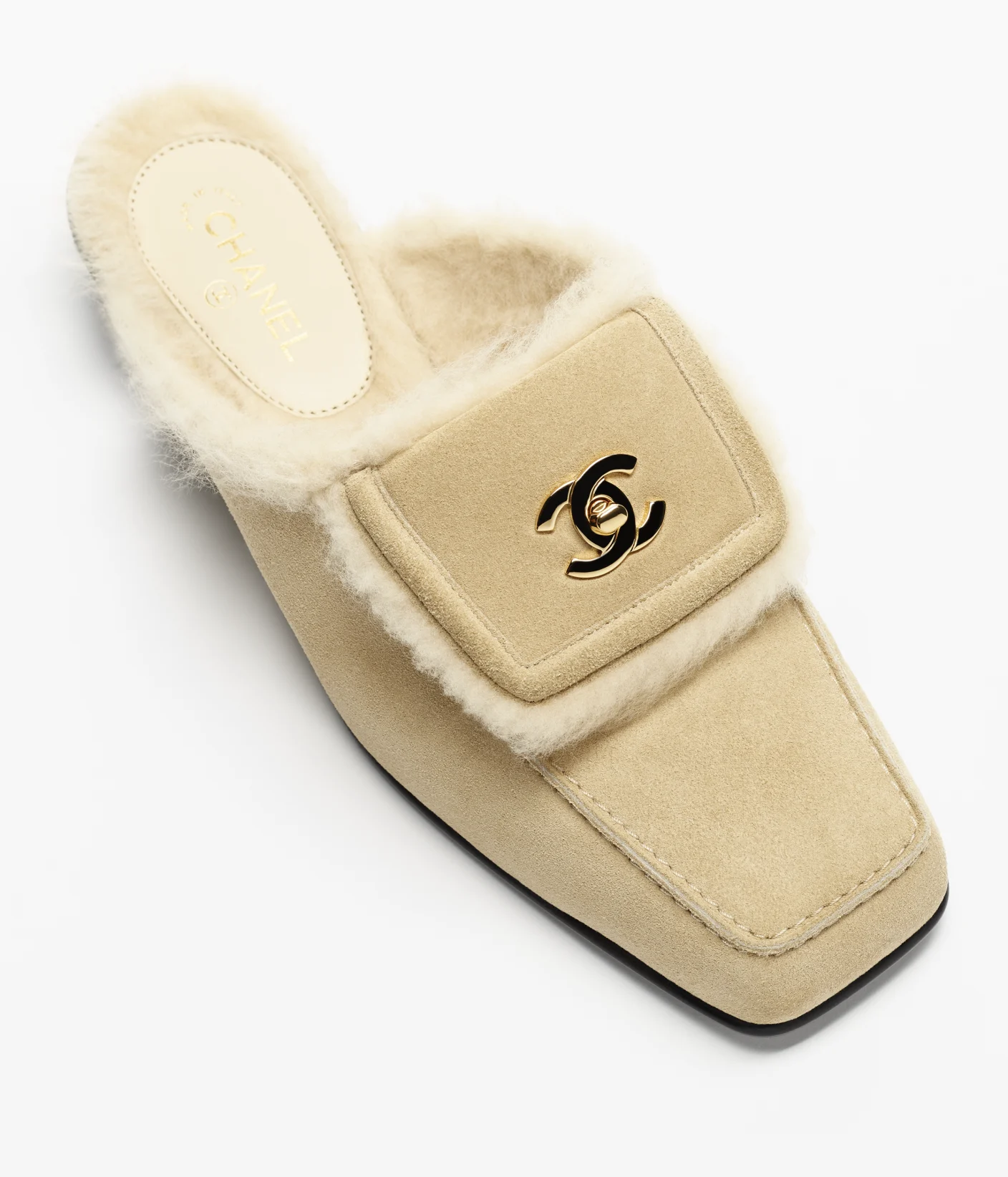 Chanel, Suede Calfskin &amp; Shearling Lambskin Mule Loafers
