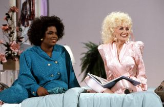 (L-R) Oprah Winfrey and Dolly Parton on 'Dolly' in 1987. (Photo by Julie Fineman/Disney General Entertainment Content via Getty Images)