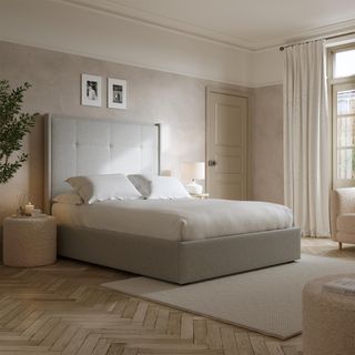 grey bed frame in neutral bed frame