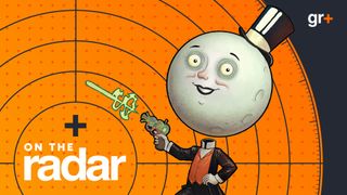 The On The Radar hub header image for The Outer Worlds 2, showing a moon-head character with a hat blasting a ray gun
