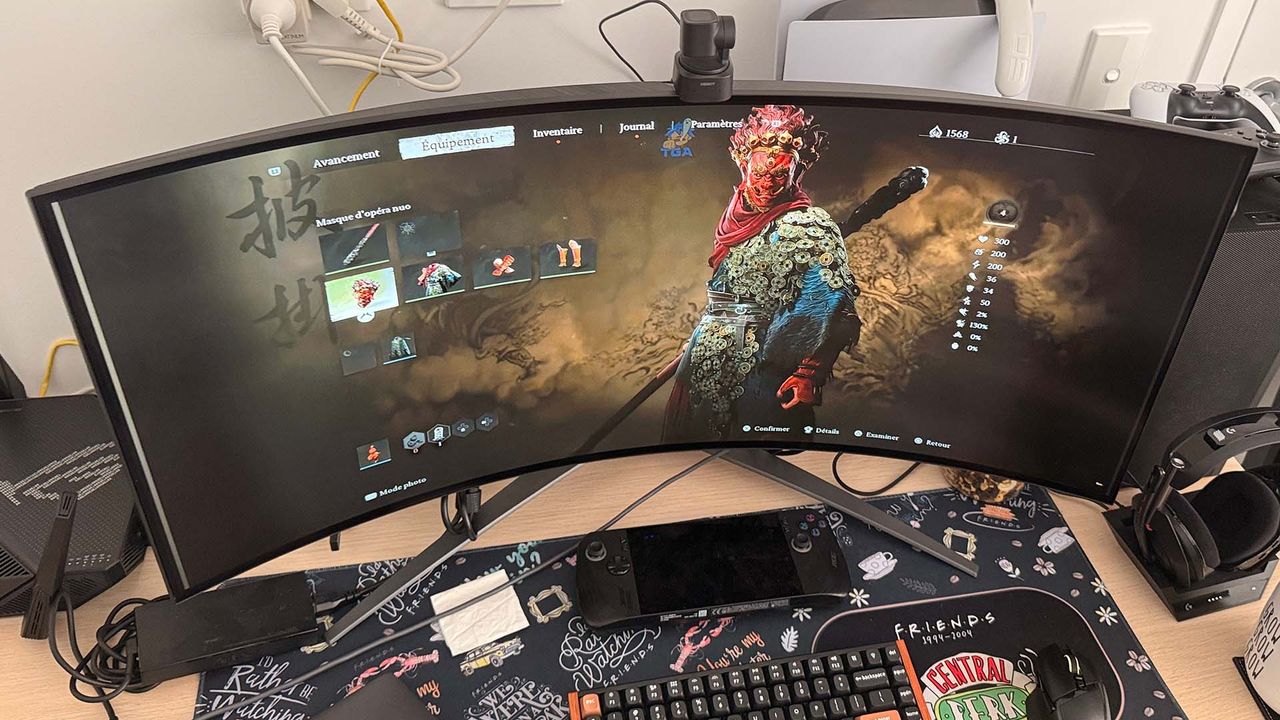 Acer Predator X39 OLED gaming monitor on a desktop with a PC game on the screen