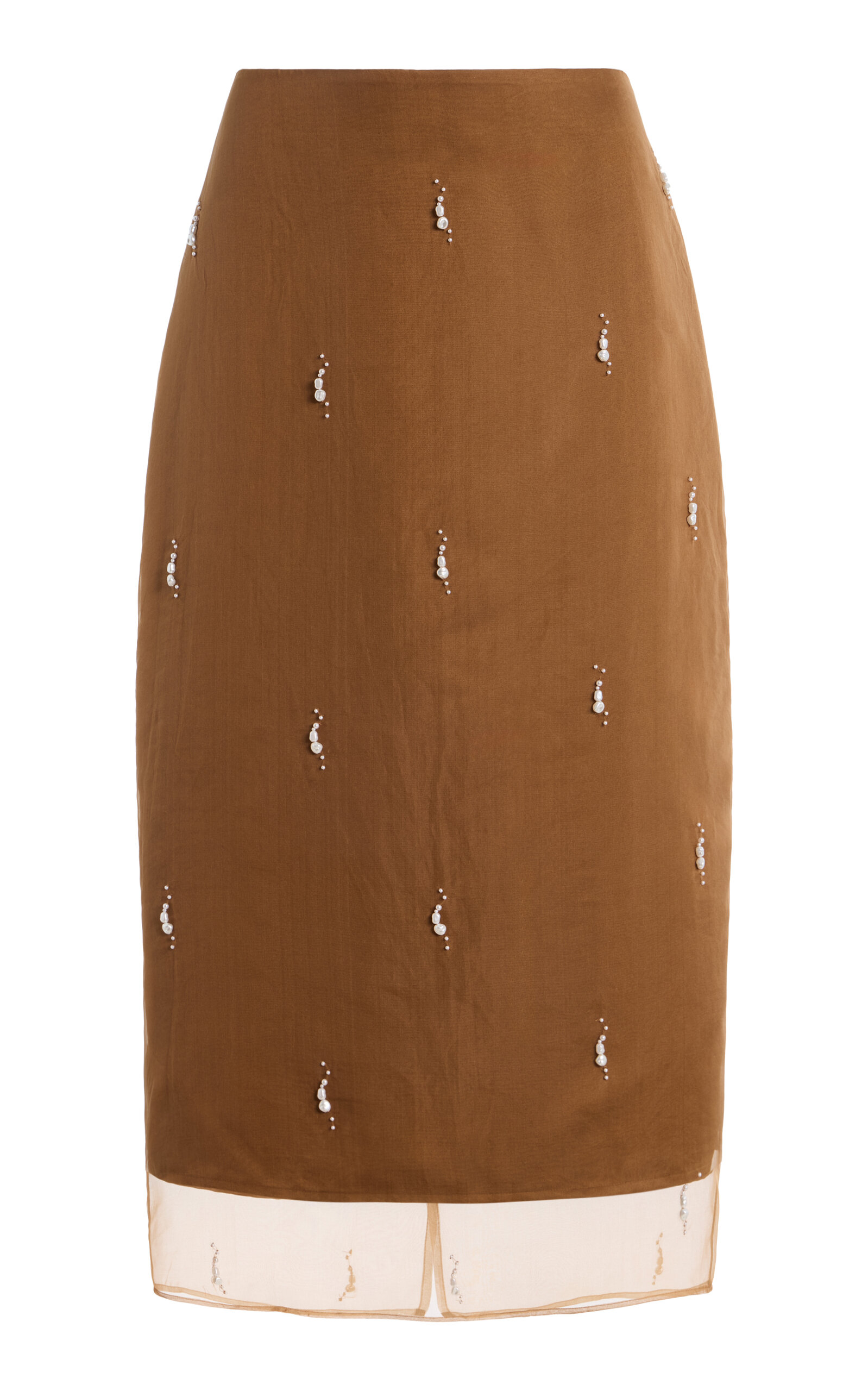 Pearl-Embellished Silk-Organza Skirt