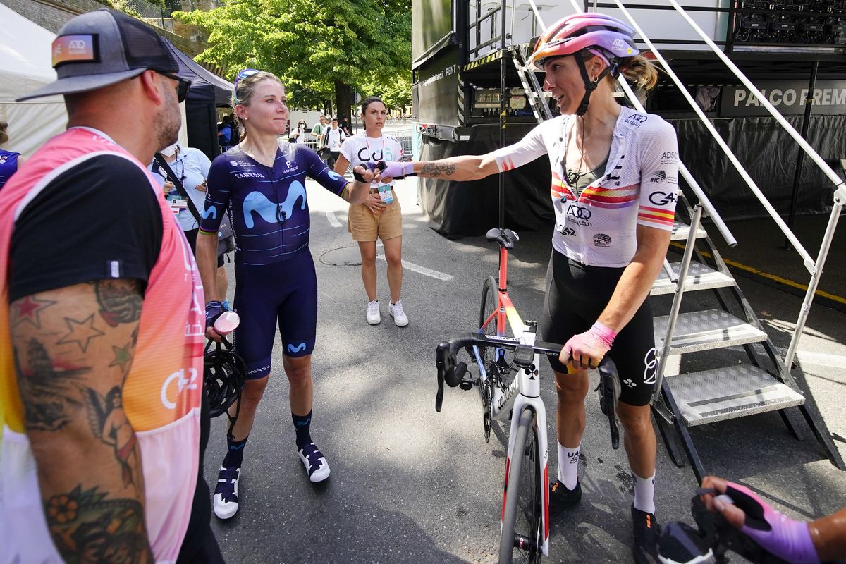Giro d'Italia Donne 2022 - 33rd Edition - 4th stage Cesena - Cesena 120,9 km 04/07/2022 - Annemiek Van Vleuten (NED - Movistar Team) Mavi Garcia (ESP - UAE Team ADQ) - photo Massimo Fulgenzi/PMG Sport/SprintCyclingAgency&Acirc;&copy;2022