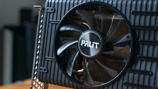 A closeup of the Palit RTX 3060 Dual's fan