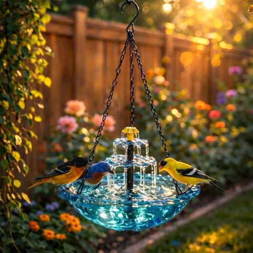 Ryetaga Bird Bath, Solar Fountain, Solar Fountain for Bird Bath, Solar Cascade Hanging Bird Bath Fountain, Bird Bath Fountain for Outdoor Decorative Garden Yard Patio (blue)