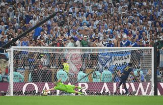 Aurelien Tchouameni fails to hit the target with his penalty as France are beaten by Argentina in a shootout in the 2022 World Cup final.