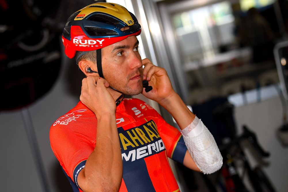 Domenico Pozzovivo wears a bandage after a training crash in Australia