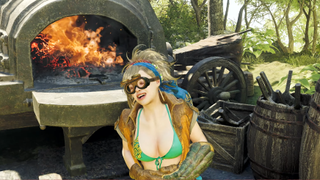 Gemma the blacksmith wearing her new bikini outfit.
