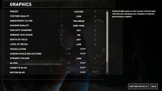 The Graphics menu in Rise of the Tomb Raider.
