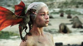 baby drogon on dany shoulder