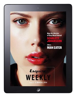Free of many of the constraints of a print cover, tablet covers must still make an impact as this Scarlett Johansson cover of Esquire Weekly does in abundance.