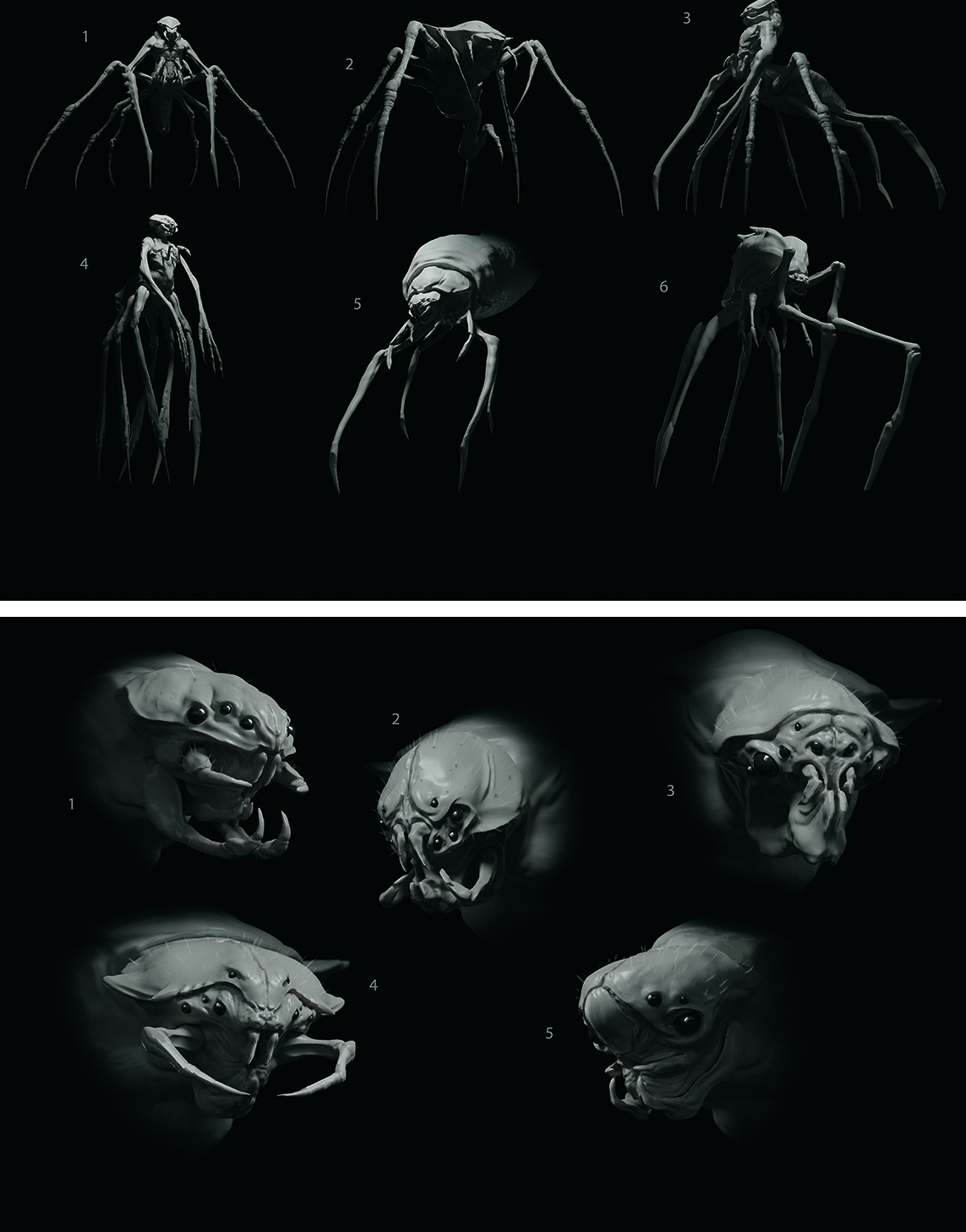 Black and white renders of a spider