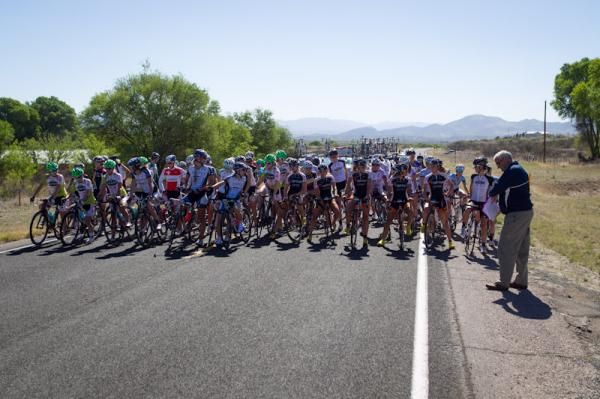 The women's field gets a restart after some misdirection on the course.