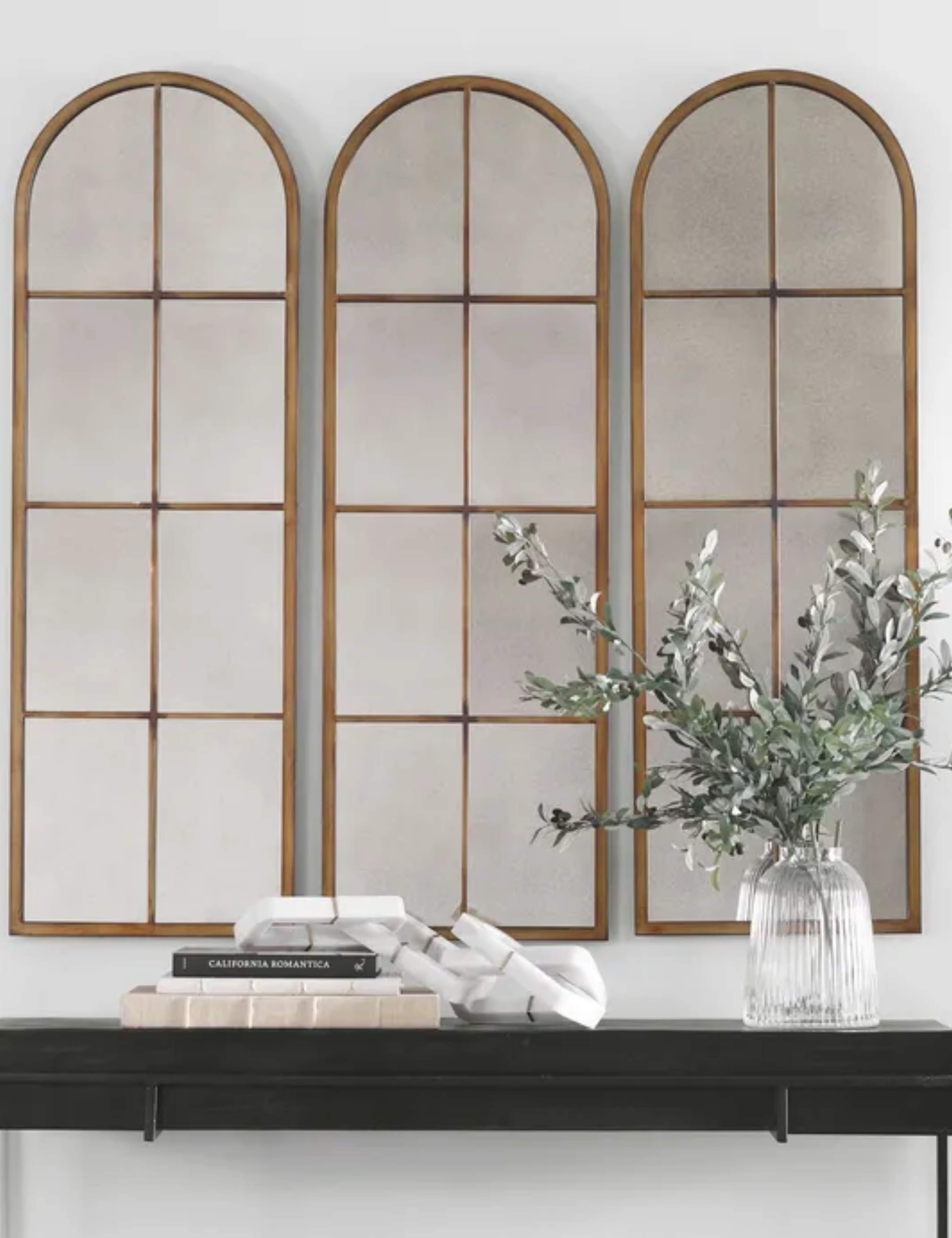 Pottery Barn arched windowpane mirrors