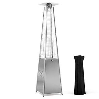 Pamapic Pool Heater Patio Heater, Pyramid 48,000 Btu Portable Heater With Patio Cover, Propane Outdoor Heaters for Patio, Backyard, Balcony With Wheels(brushed Stainless Steel)