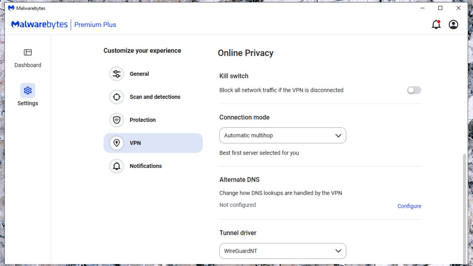 Malwarebytes Premium Plus VPN settings