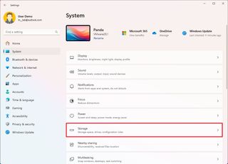 Open Storage settings