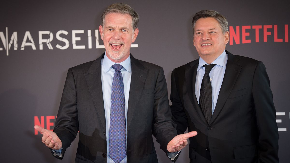 (L-R) Reed Hastings (Netflix CEO) and Ted Sarandos (Netflix Chief Content Officer) attend the &quot;Marseille&quot; Netflix TV Series World Premiere At Palais Du Pharo In Marseille, on May 4, 2016 in Marseille, France.