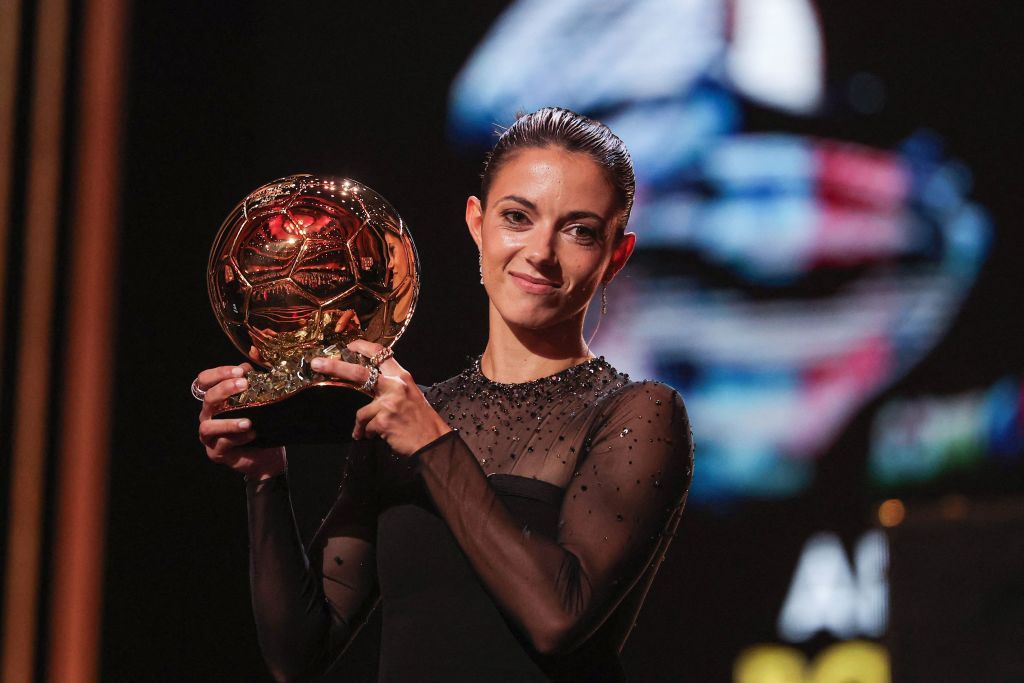 Ballon d&#039;Or Feminin: Barcelona&#039;s Spanish midfielder Aitana Bonmati receives the Women&#039;s Ballon d&#039;Or award during the 2023 Ballon d&#039;Or France Football award ceremony at the Theatre du Chatelet in Paris on October 30, 2023.